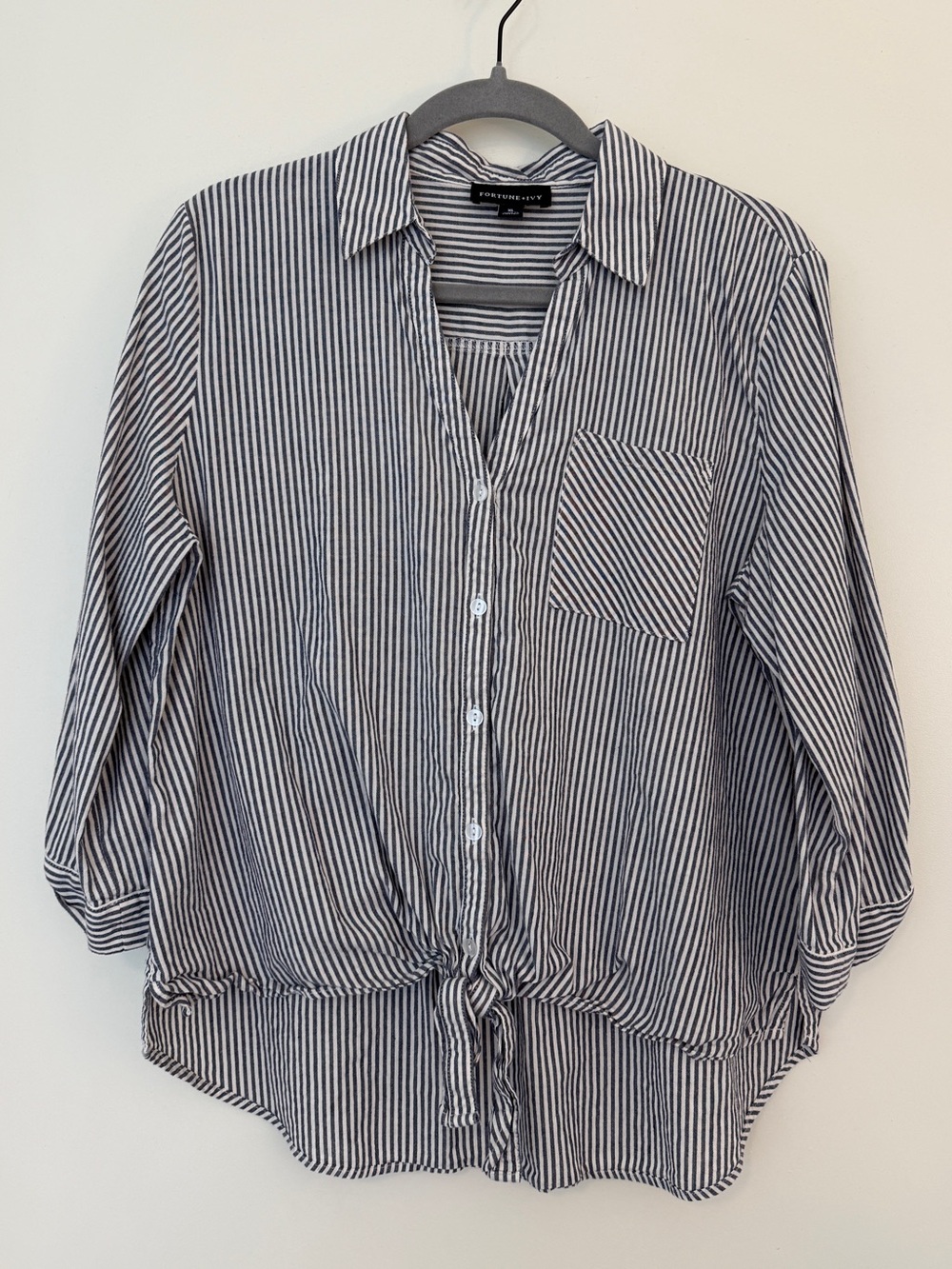 Fortune + Ivy Navy White Striped Tie Front Button Down Shirt XL